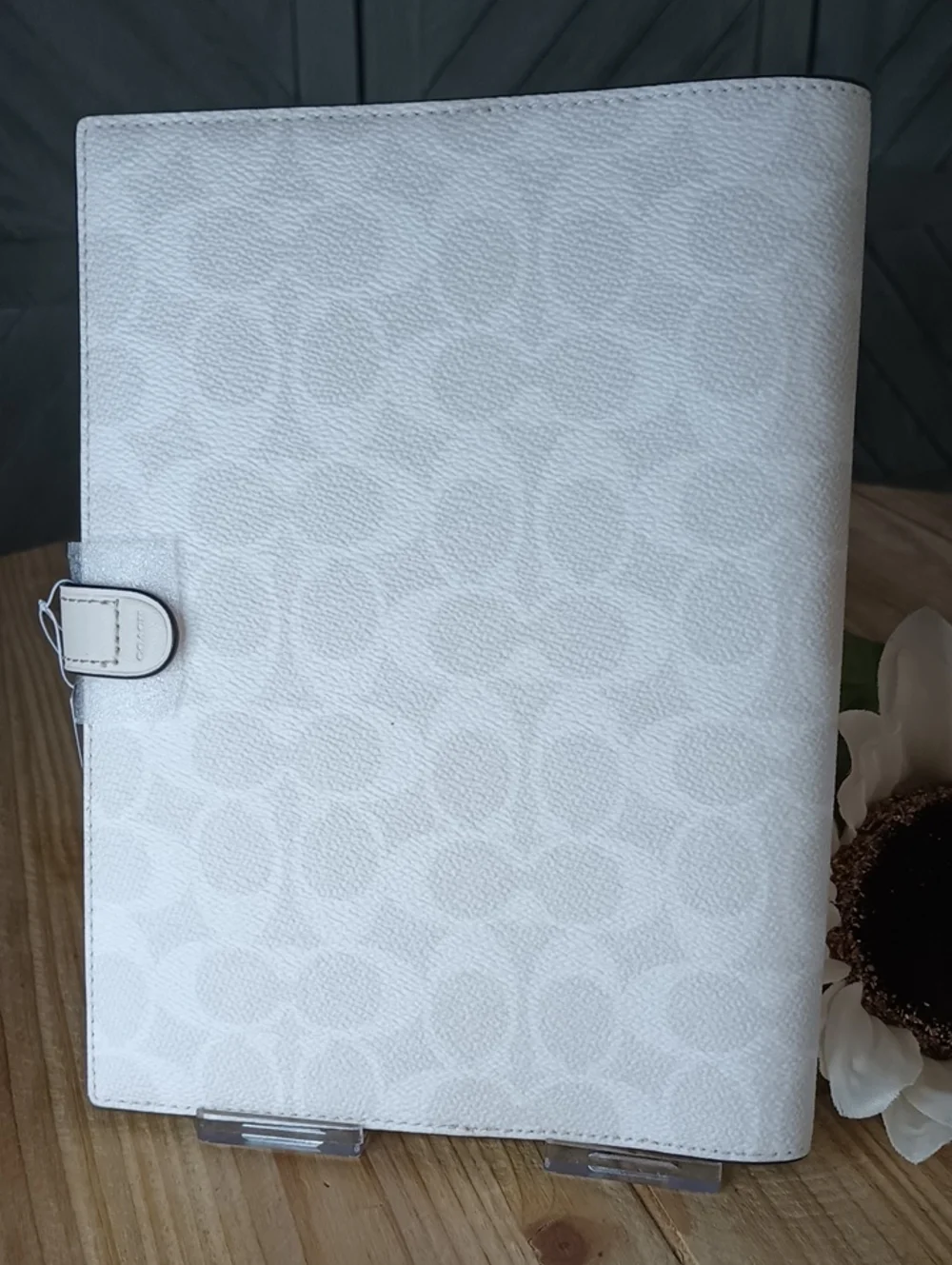 Coach White Signature Pebble Leather Agenda Cover